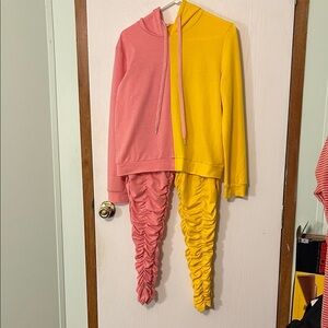 Two-Tone Pink and Yellow Hoodie Set NWOT
